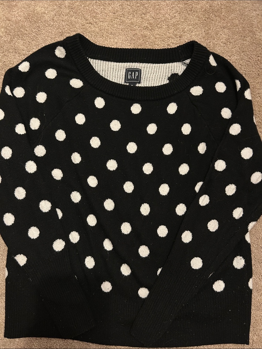 GAP Black Crewneck Sweater with White Polka Dots